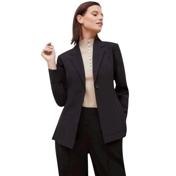 MM Lafleur Moreland Scuba Travel Blazer Jacket Women's 4 Black Career Minimalist - Picture 1 of 7